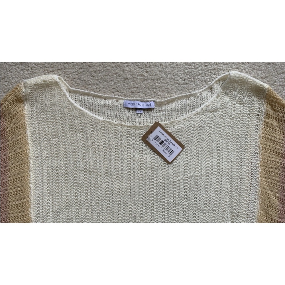 Miss Sparkling Oversized Open Knit Sweater Top Wmns L Earthy Striped Beachy Boho - Picture 4 of 11